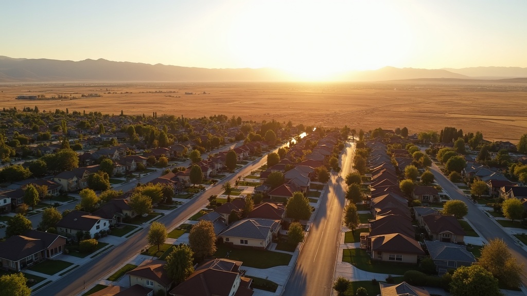 Boise Idaho neighborhood aerial view in summer drought 2026
