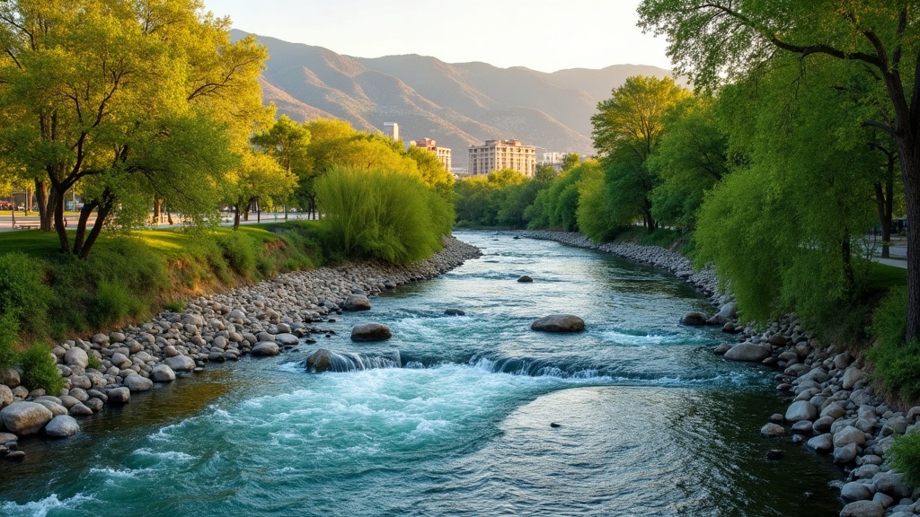 Boise River flowing through downtown Boise Idaho near Whitewater Park, clear water, landscape photography