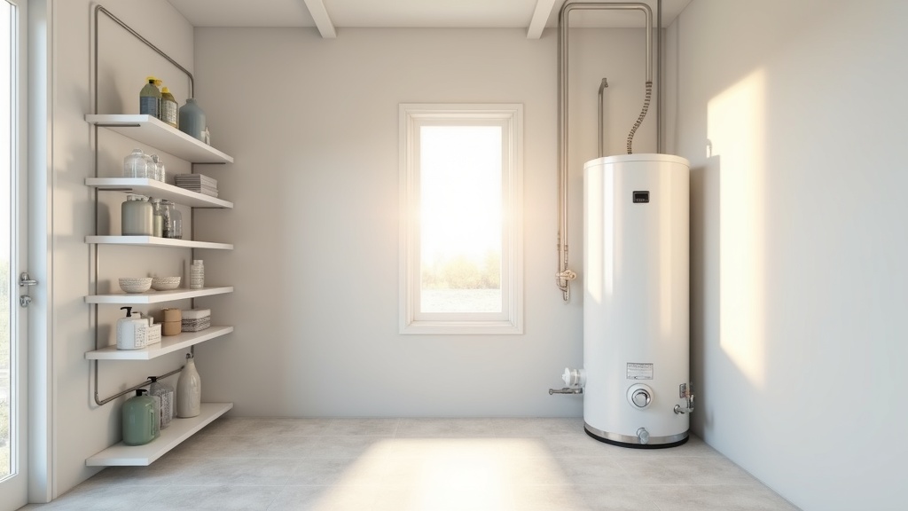 Modern water heater in a utility room of a Boise Idaho home showing mineral scale buildup around fittings