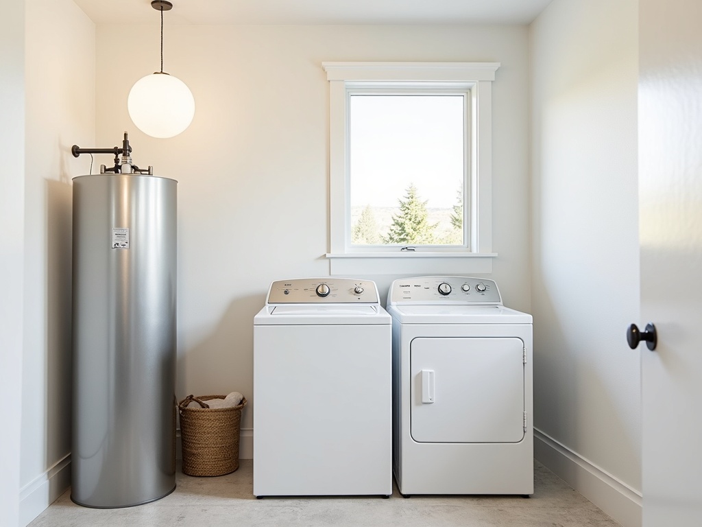 Modern utility room with water softener tank in an Eagle Idaho home