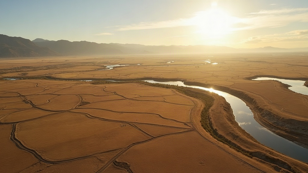 Drought-cracked earth near Boise River in Canyon County Idaho during 2026 drought emergency