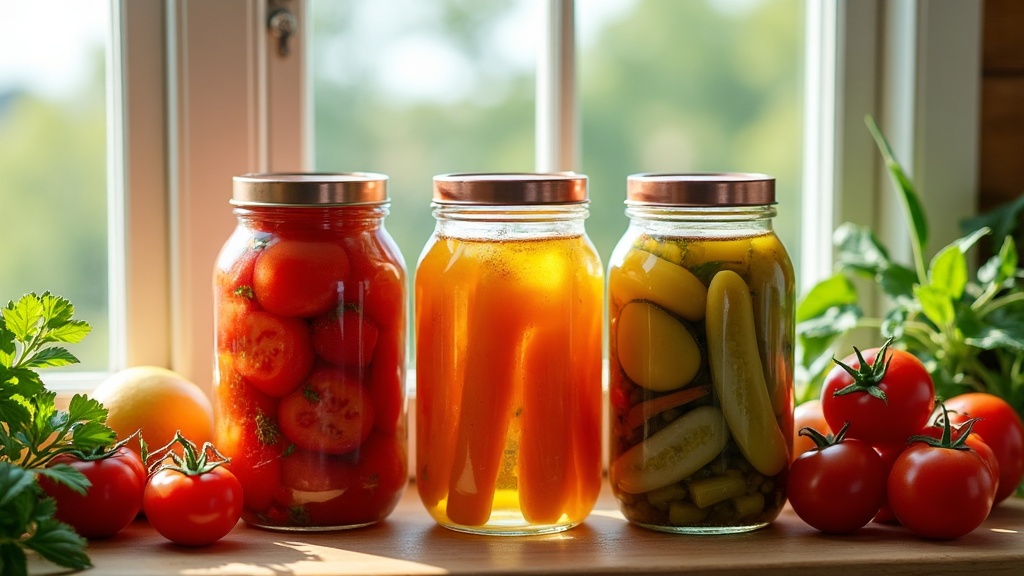 Glass mason jars filled with colorful pickles and preserved vegetables in an Idaho home kitchen
