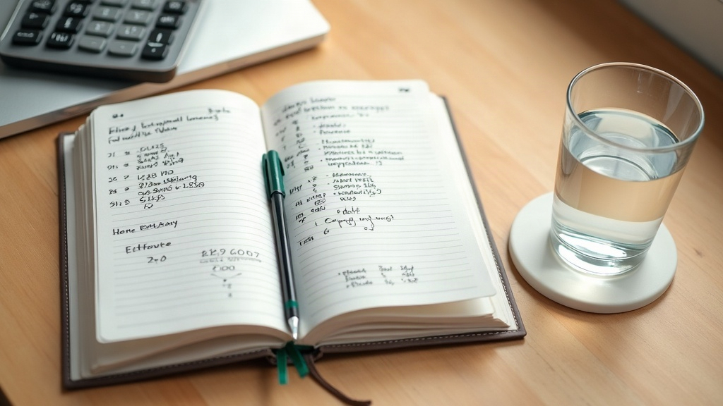 Budget planning notebook and calculator next to a glass of water on a Boise kitchen counter
