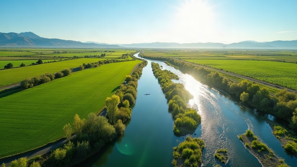 Treasure Valley irrigation canals and farmland near Nampa Idaho at golden hour