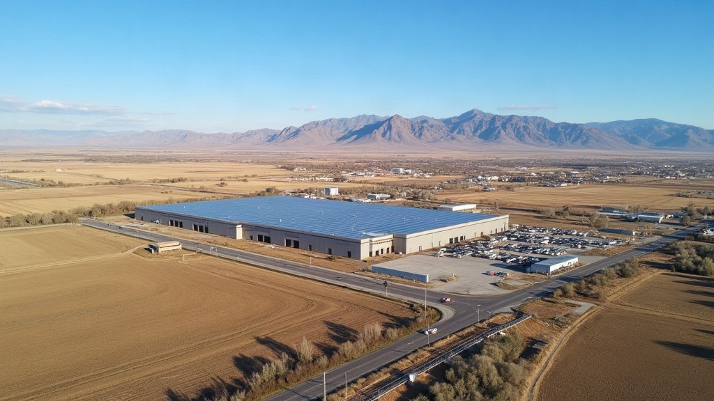 Aerial view of Kuna Idaho data center campus with Treasure Valley farmland and Owyhee Mountains in background
