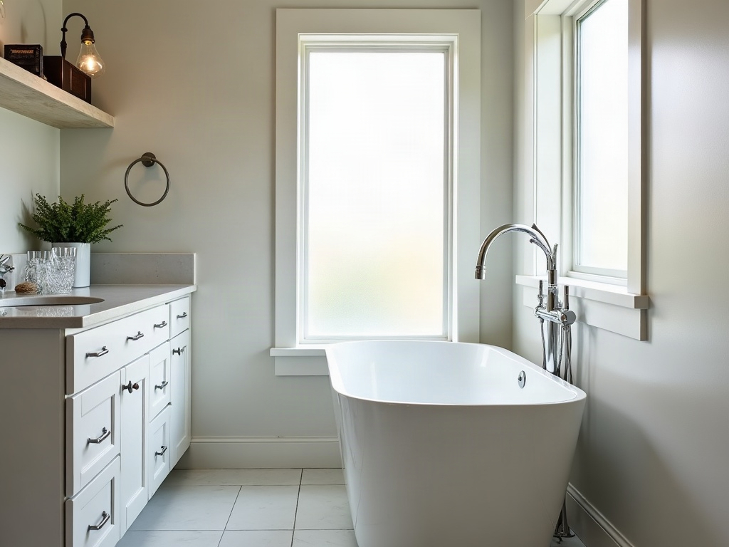 Clean modern Boise Airbnb bathroom with spotless fixtures and clear glassware, showing a well-maintained short-term rental
